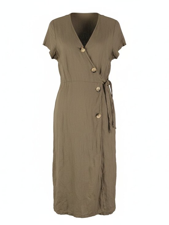 Alessia Pacini Dresses & Skirts - Alessia Pacini Dress Womens Small Olive Green 100% Linen Midi Asymmetrical Italy